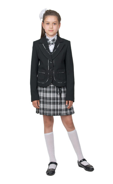 Школьная форма для девочек, модель школьной формы 170, шотландка черного цвета, школьная форма оптом, фабрика школьной формы Экспрессия Армавир