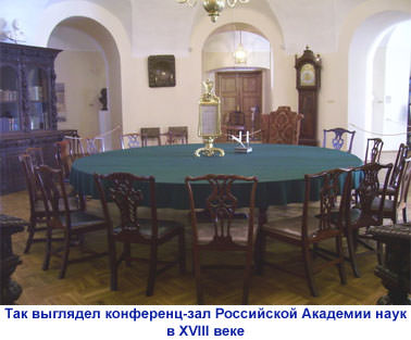 Так выглядел конференц-зал Российской Академии наук в XVIII веке